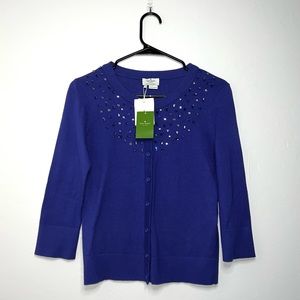 NEW Kate Spade Size Small New York Tokyo Grid Cardigan Emperoblue Knit Sweater